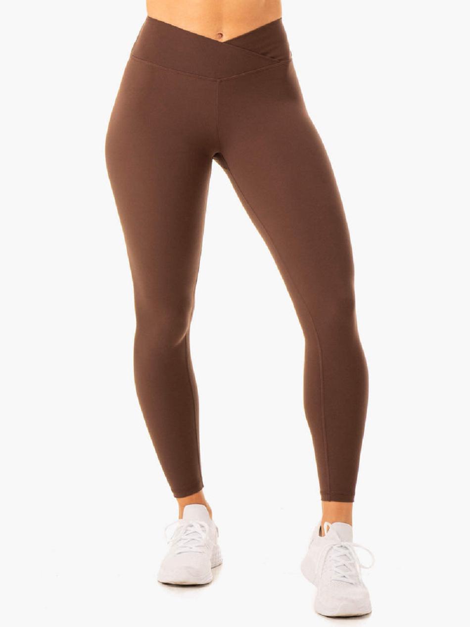 Chocolate Women's Ryderwear Serene Cross Over Scrunch Leggings | ES4153703