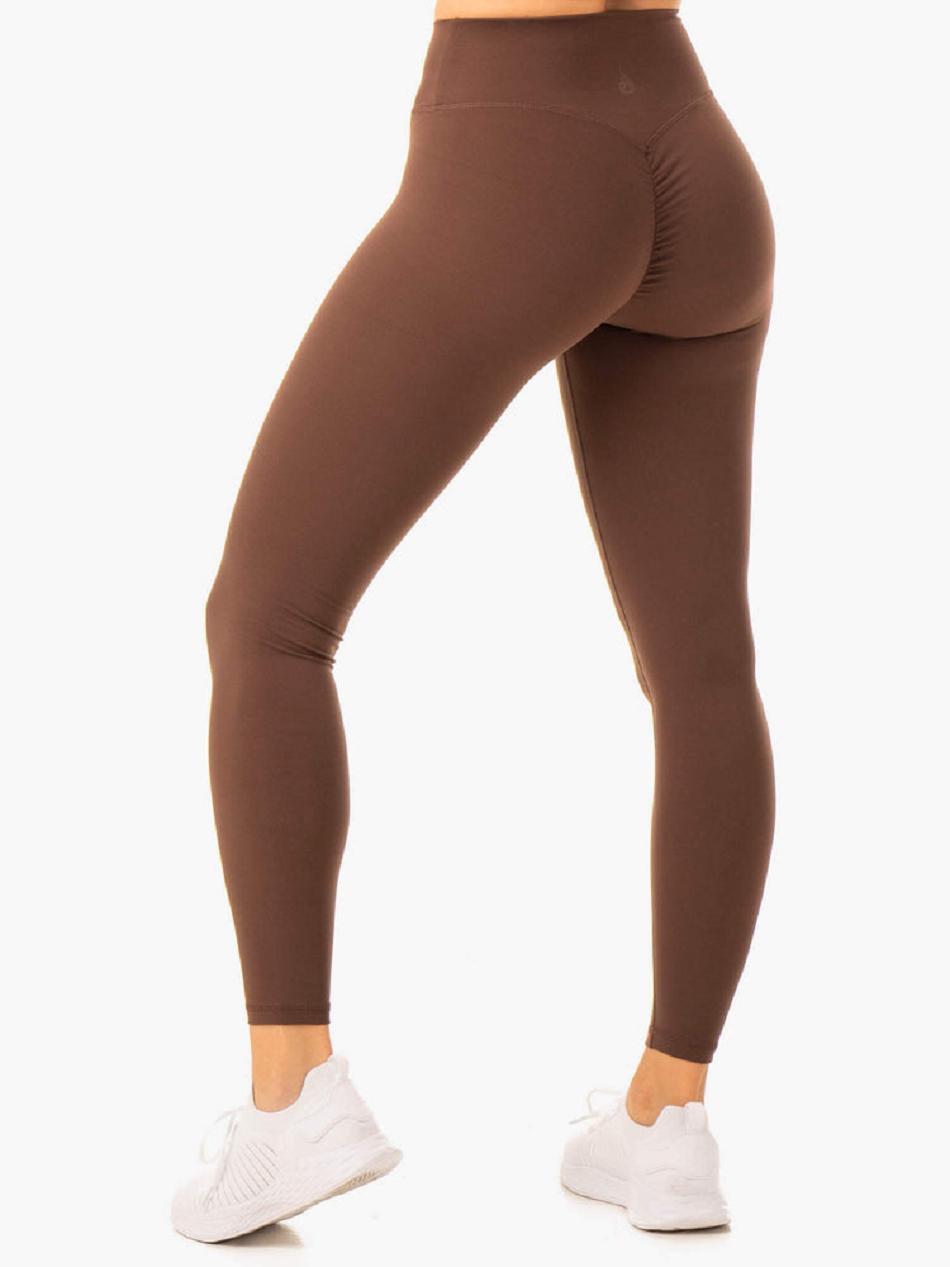 Chocolate Women\'s Ryderwear Serene Cross Over Scrunch Leggings | ES4153703