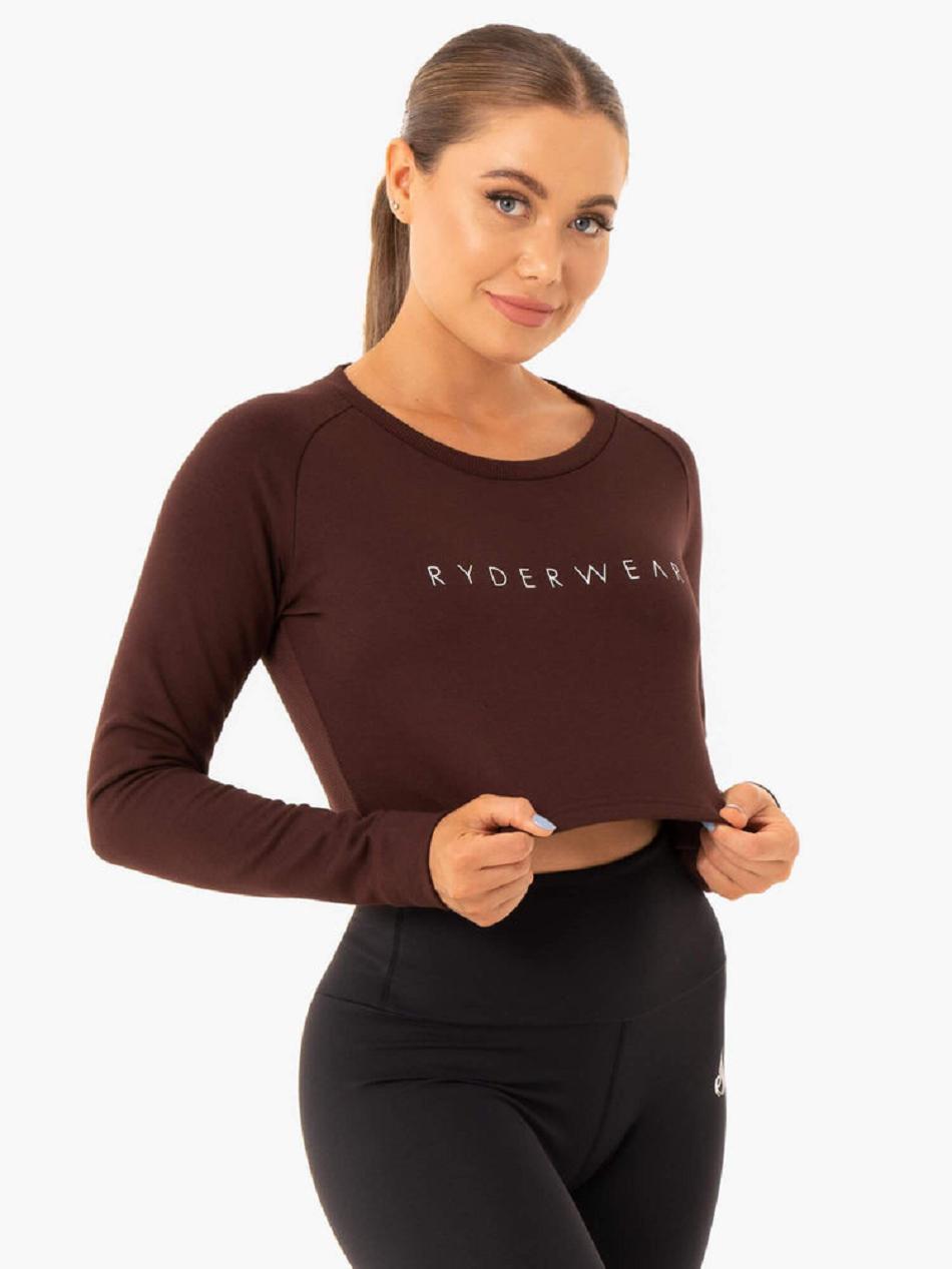 Chocolate Women\'s Ryderwear Staples Cropped Sweater Top | 59RW79481