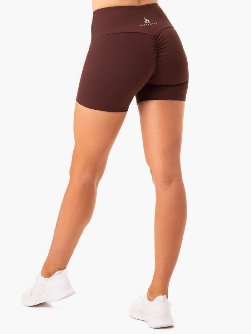 Chocolate Women\'s Ryderwear Staples Mid Length Shorts Scrunch Bum | FR4069255