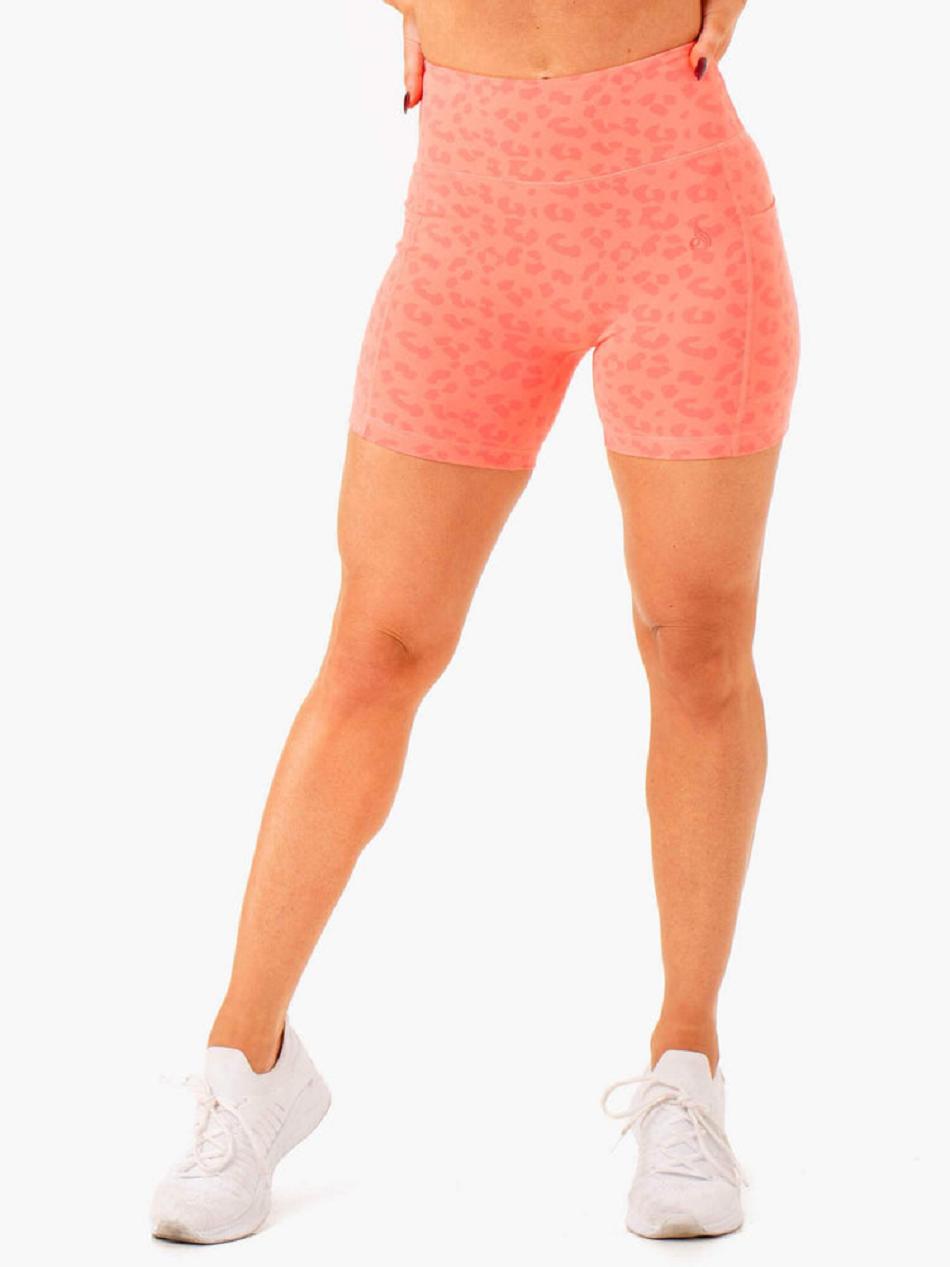 Coral / Leopard Women\'s Ryderwear Ultra High Waisted Mid Length Shorts | G5B36471