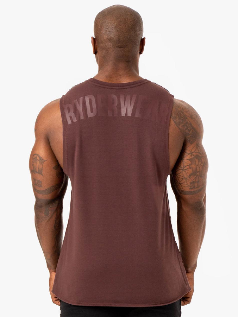 Dark Red Men's Ryderwear Force Fleece Tanks | 143J19750