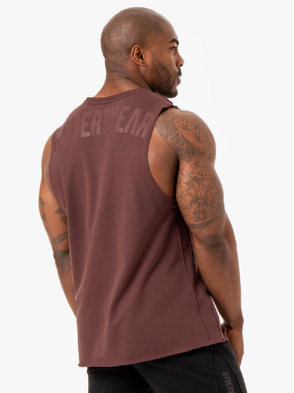 Dark Red Men's Ryderwear Force Fleece Tanks | 143J19750