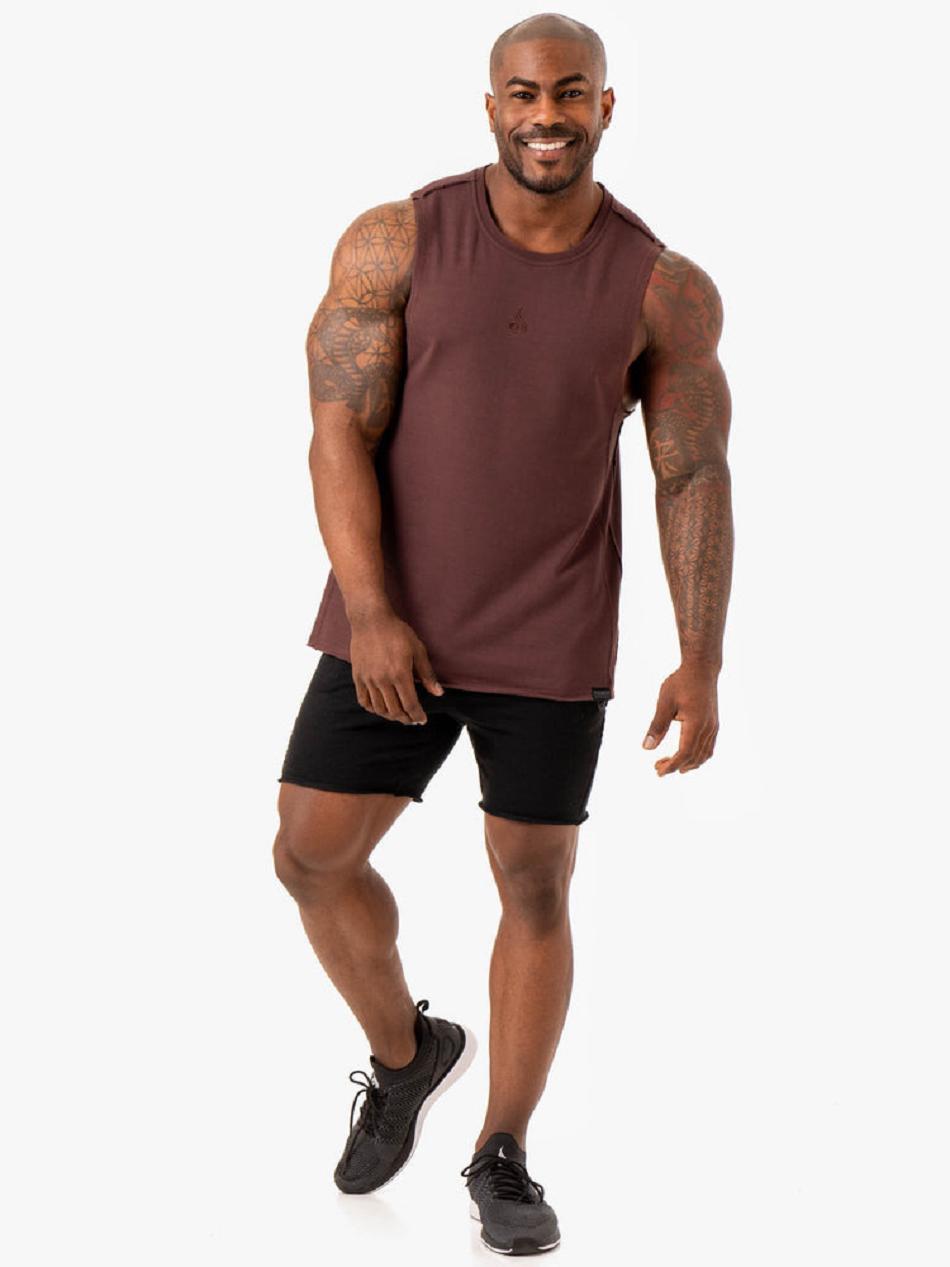 Dark Red Men's Ryderwear Force Fleece Tanks | 143J19750