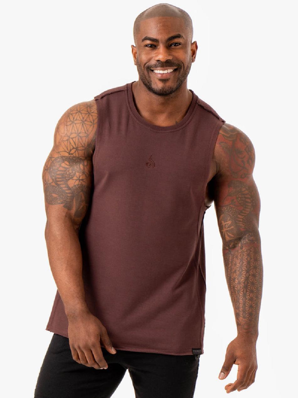 Dark Red Men\'s Ryderwear Force Fleece Tanks | 143J19750