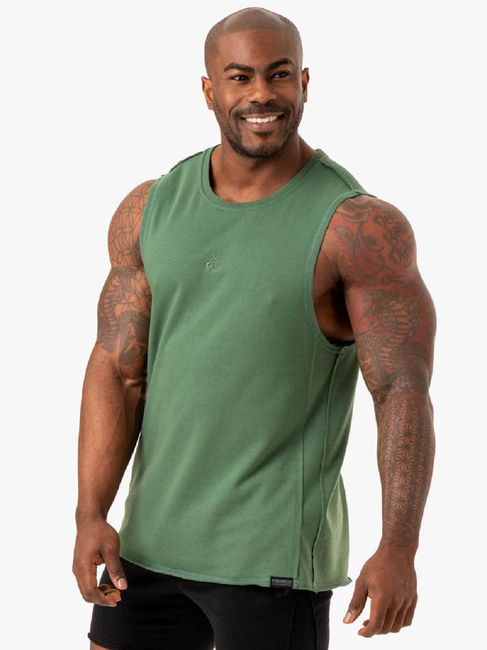 Green Men's Ryderwear Force Fleece Tank Top | A2X40503