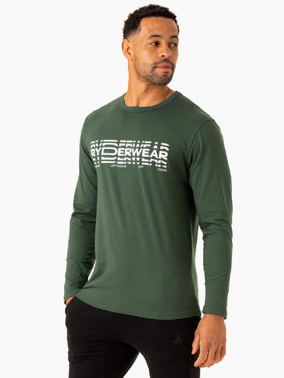 Green Men's Ryderwear Graphic Long Sleeve T-shirt | 5G8261647