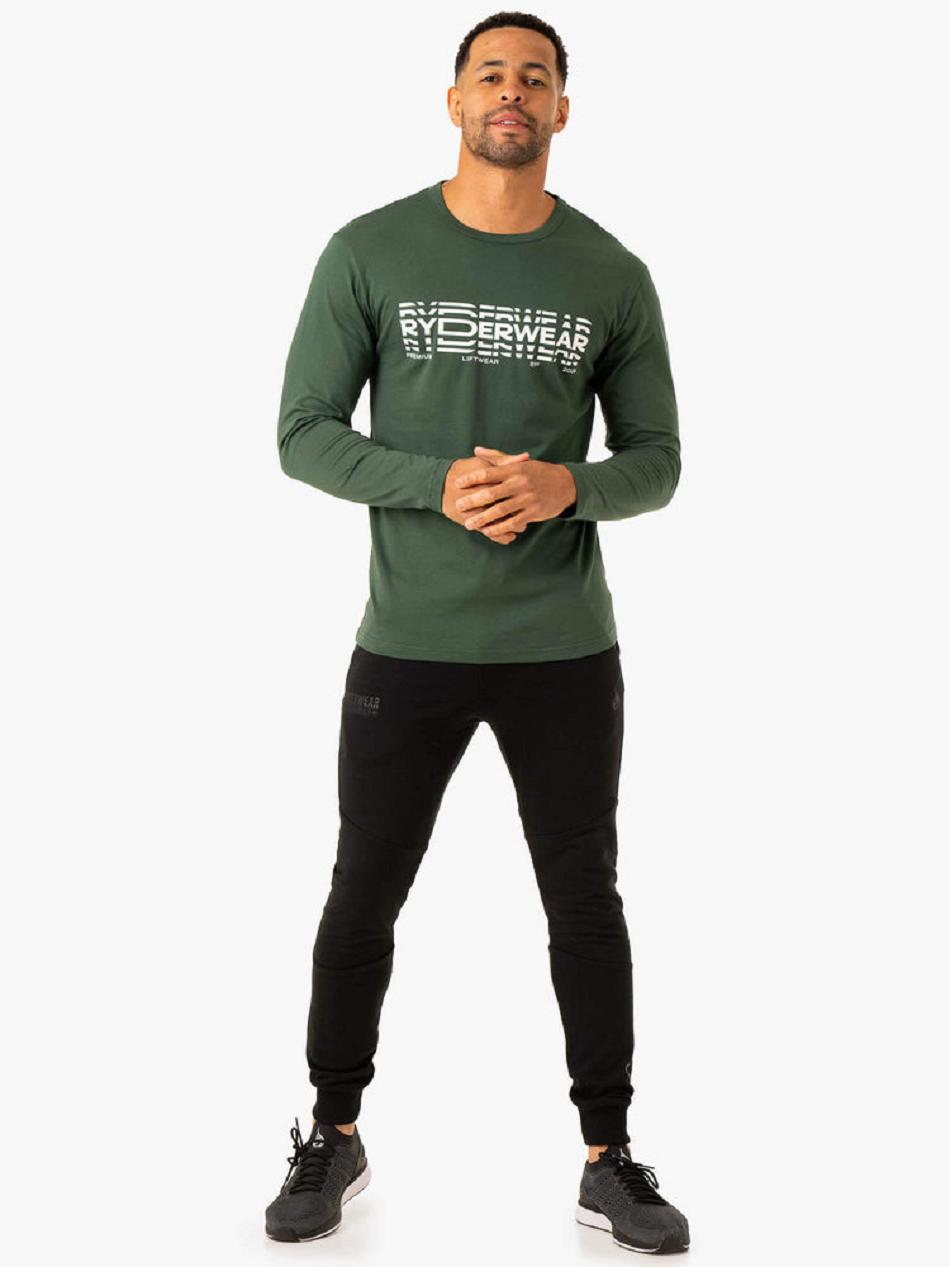 Green Men's Ryderwear Graphic Long Sleeve T-shirt | 5G8261647