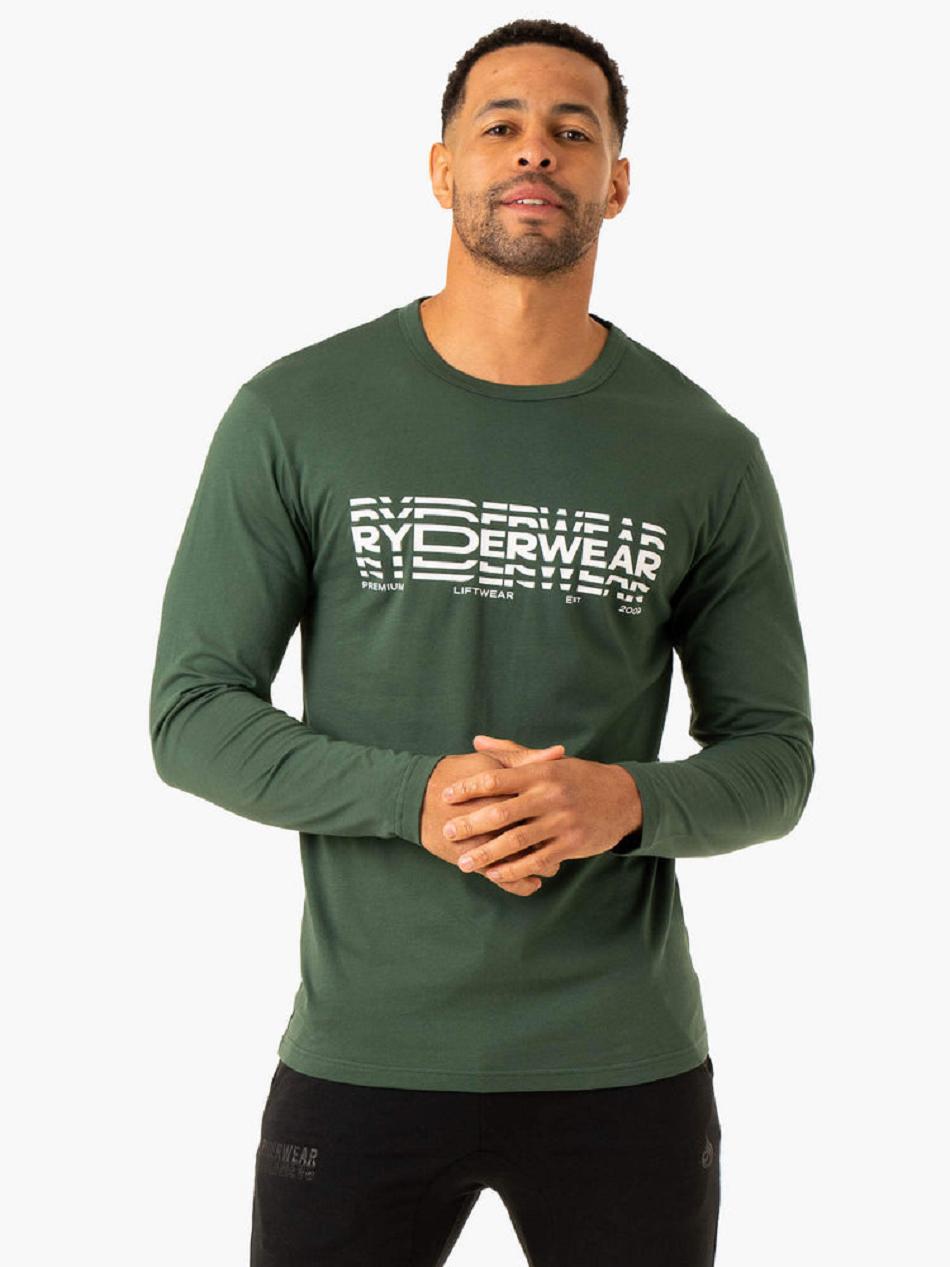 Green Men\'s Ryderwear Graphic Long Sleeve T-shirt | 5G8261647