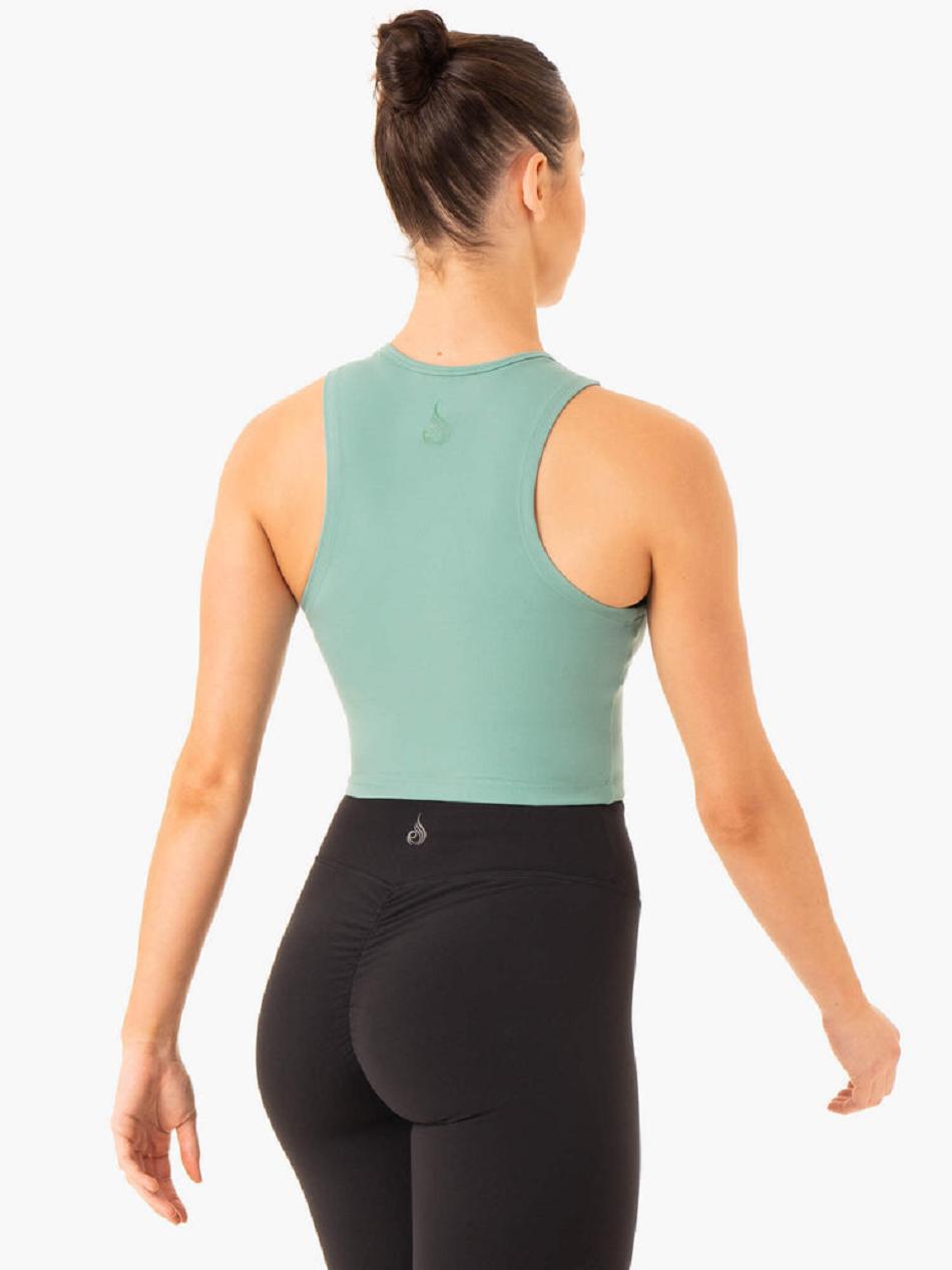 Green Women's Ryderwear Embody Zip Up Crop Top | A2X82977