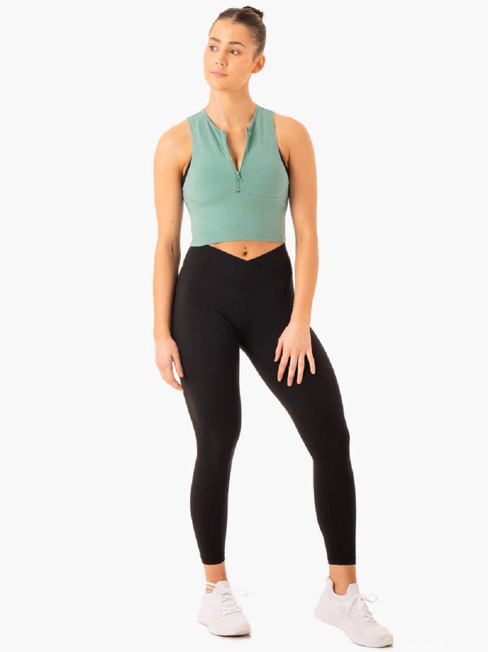 Green Women's Ryderwear Embody Zip Up Crop Top | A2X82977