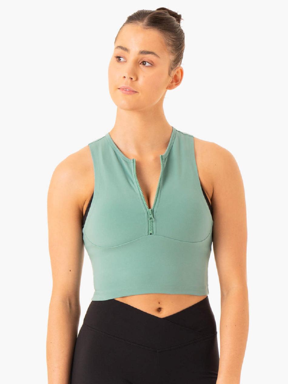 Green Women\'s Ryderwear Embody Zip Up Crop Top | A2X82977