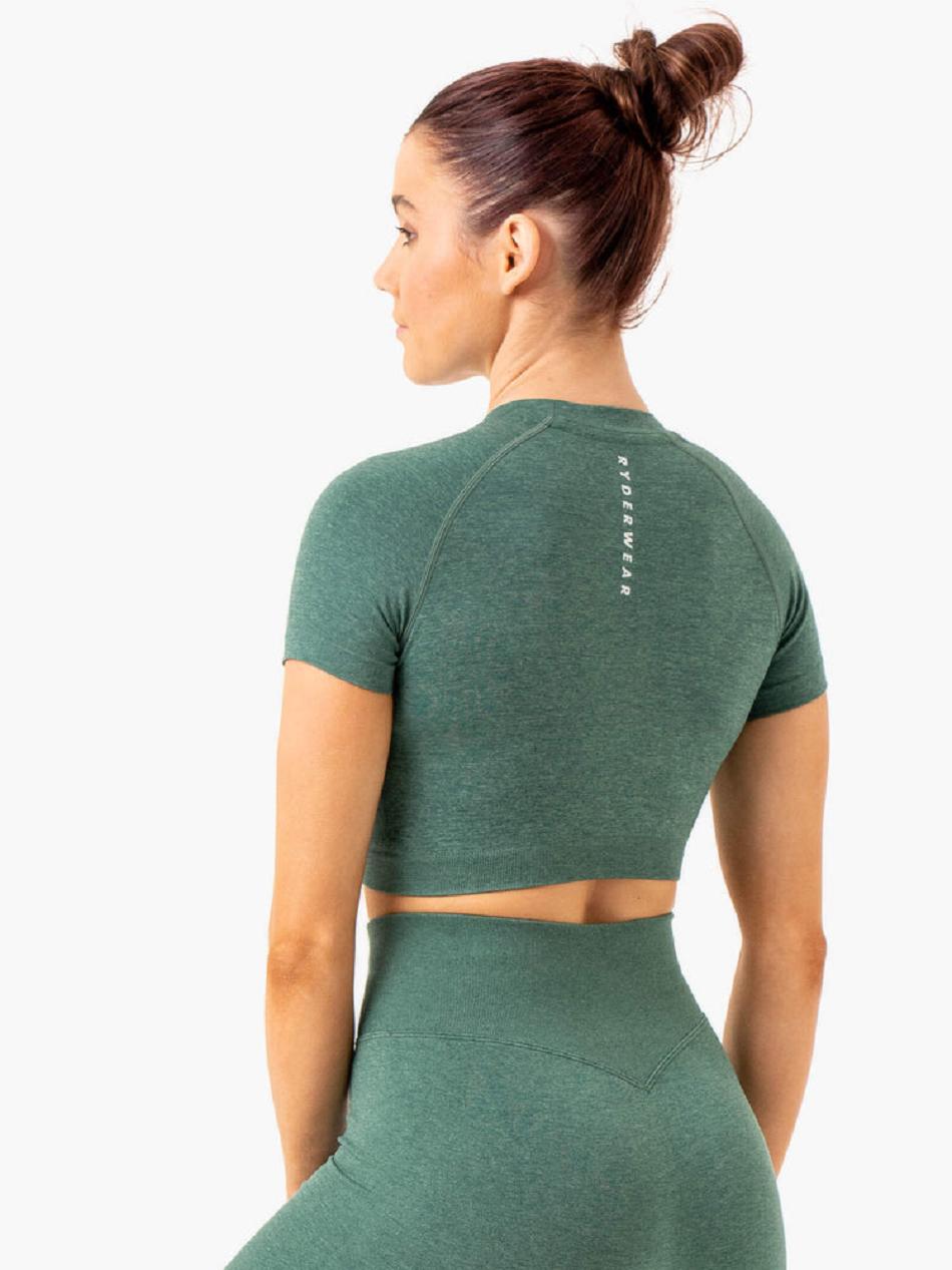 Green Women's Ryderwear Essential Seamless T-shirt | 133J42864