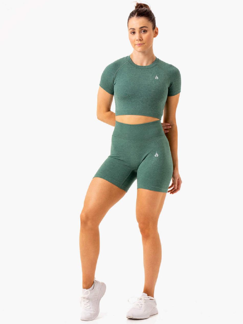 Green Women's Ryderwear Essential Seamless T-shirt | 133J42864