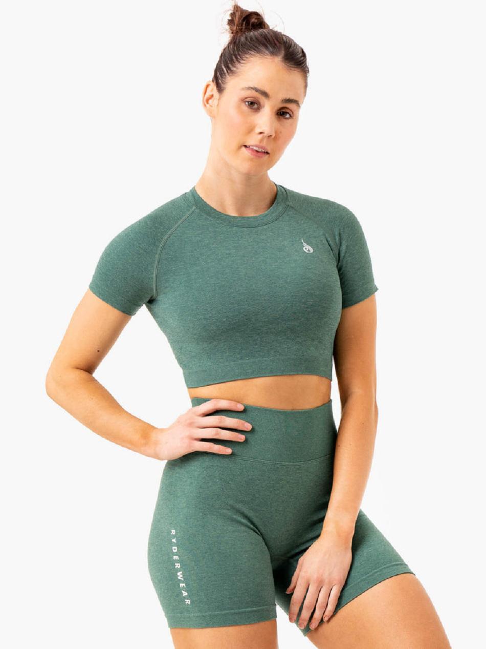 Green Women's Ryderwear Essential Seamless Tee Top | 67YH75840