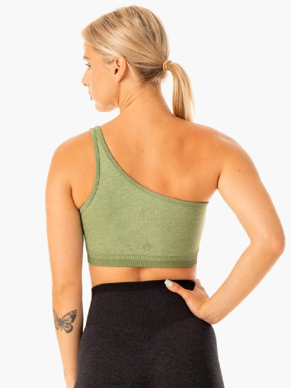 Green Women's Ryderwear Excel One Shoulder Sports Bra Seamless | REH34368