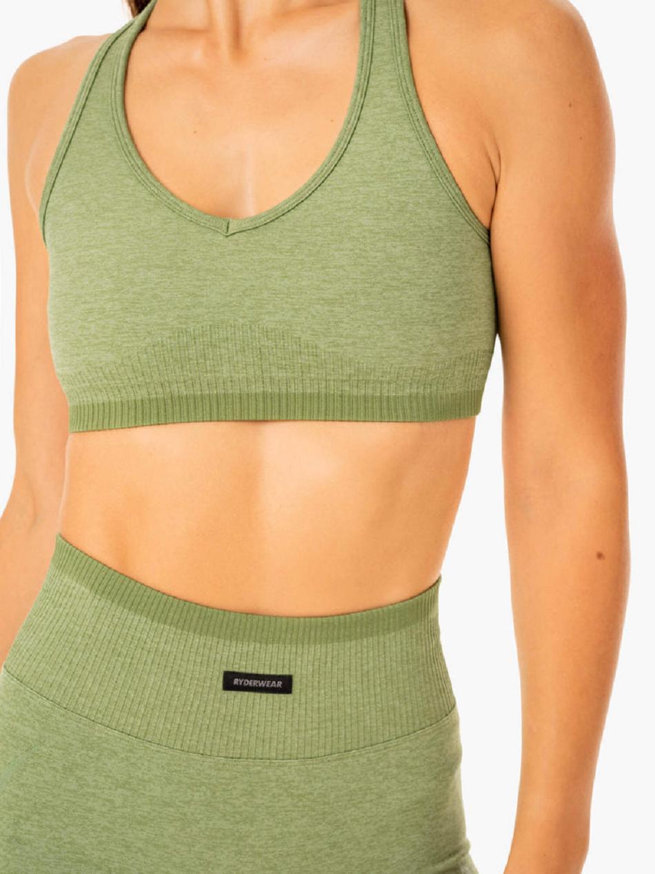 Green Women's Ryderwear Excel Seamless Sports Bras | 103T28814