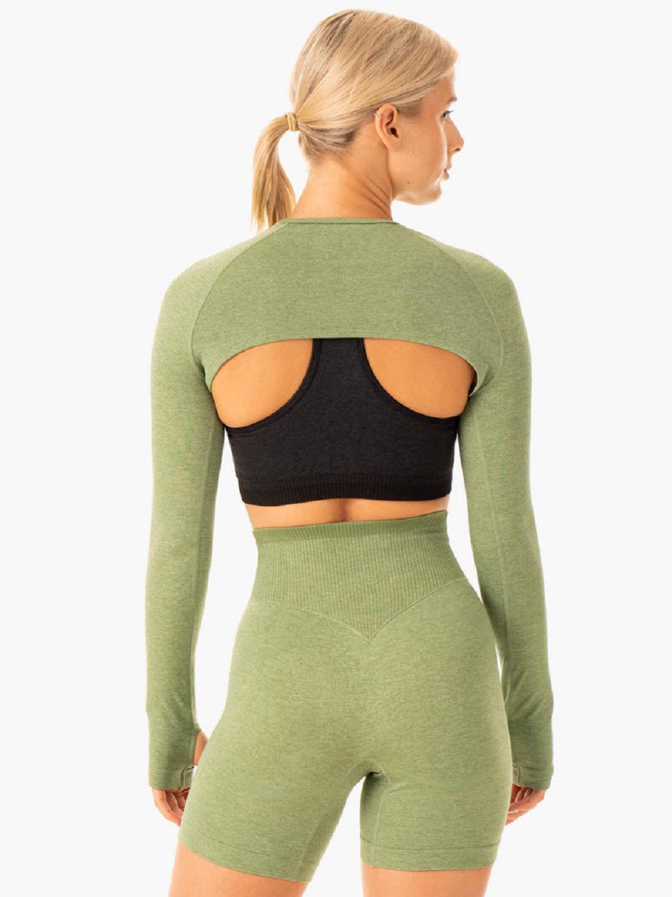 Green Women's Ryderwear Excel Seamless Super Crop Top | 65Y6682526