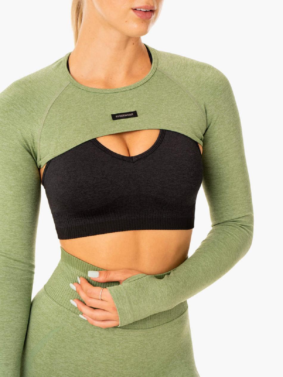 Green Women's Ryderwear Excel Seamless Super Crop Top | 65Y6682526