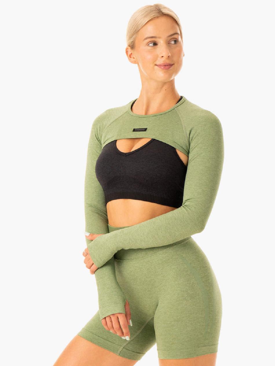 Green Women's Ryderwear Excel Seamless Super Crop Top | 65Y6682526