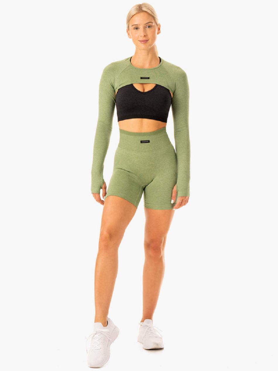 Green Women's Ryderwear Excel Seamless Super Crop Top | 65Y6682526