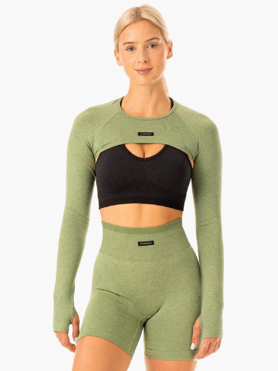 Green Women\'s Ryderwear Excel Seamless Super Crop Top | 65Y6682526