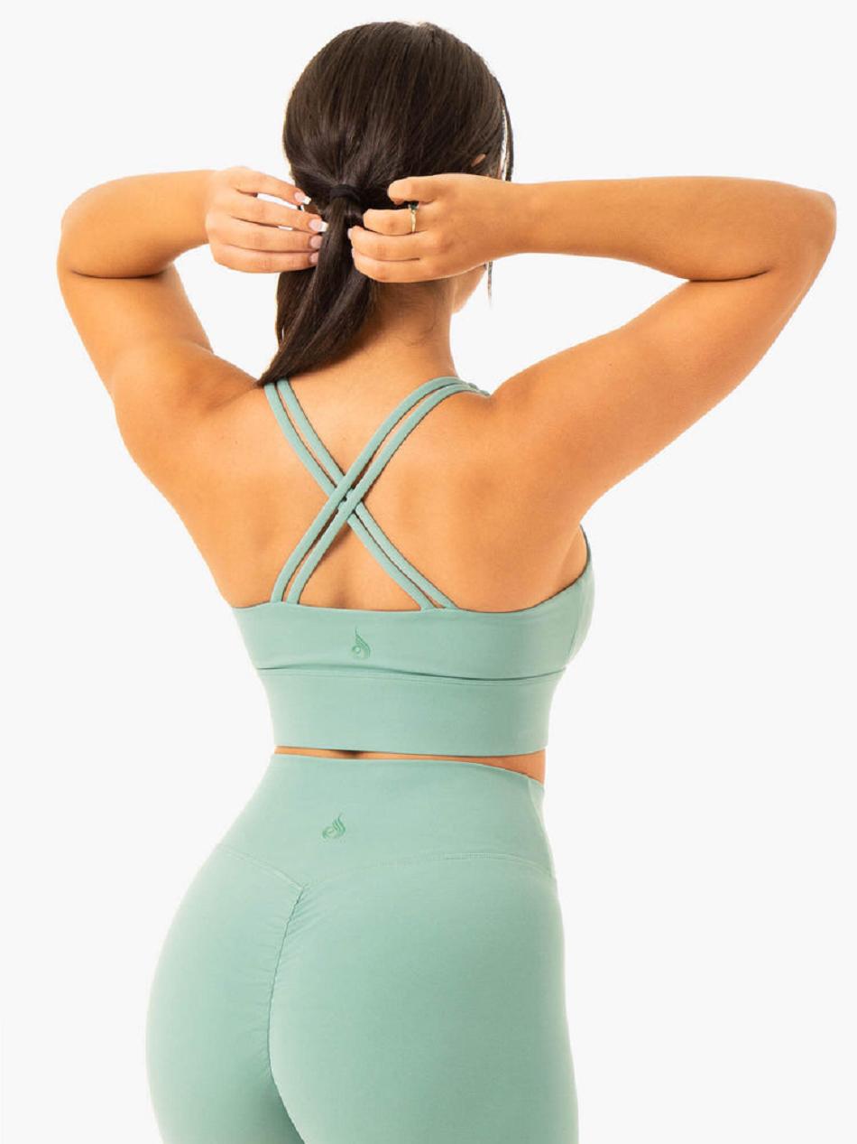 Green Women's Ryderwear Flow Square Neck Sports Bras | 53NG47048