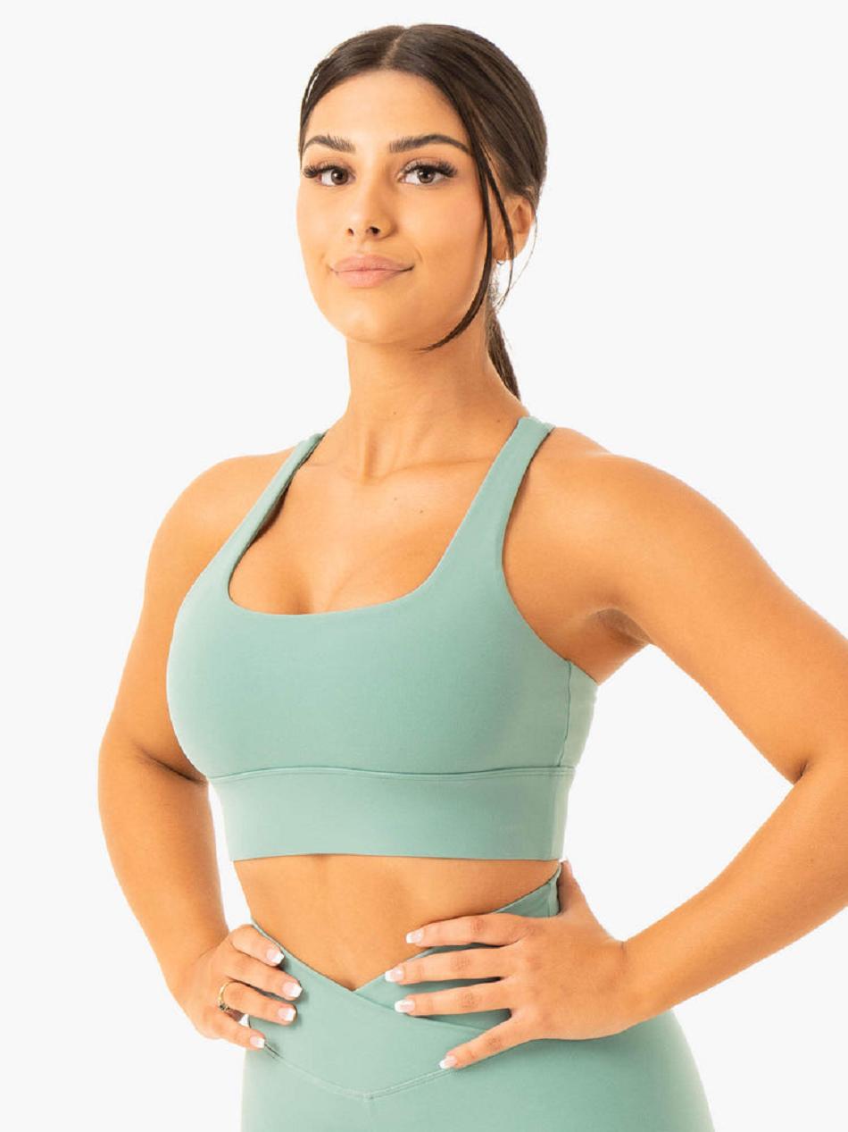 Green Women's Ryderwear Flow Square Neck Sports Bras | 53NG47048