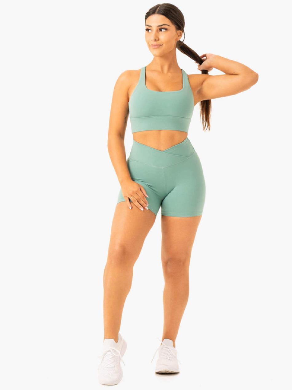 Green Women's Ryderwear Flow Square Neck Sports Bras | 53NG47048