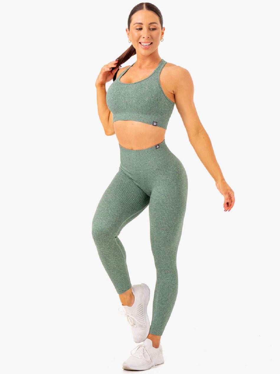 Green Women's Ryderwear Rib Leggings Seamless | REH60263