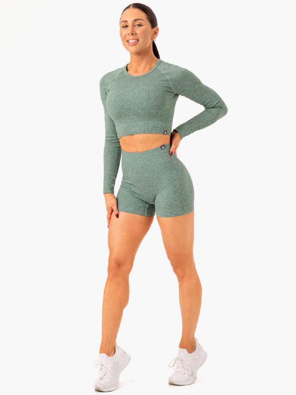 Green Women's Ryderwear Rib Seamless Shorts | 55HF11440