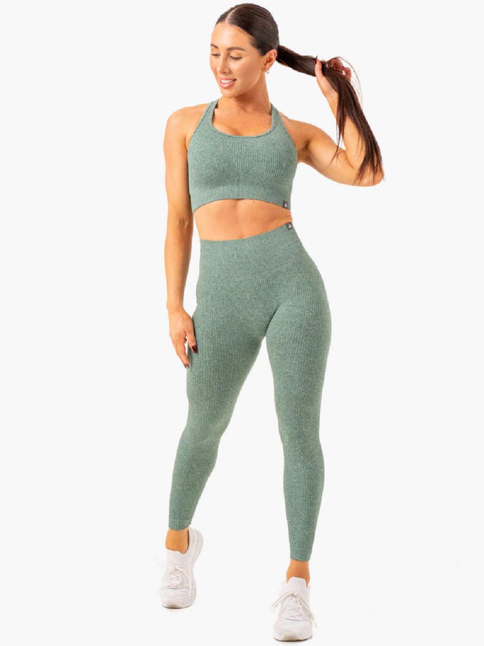 Green Women's Ryderwear Rib Seamless Sports Bras | HY5789080