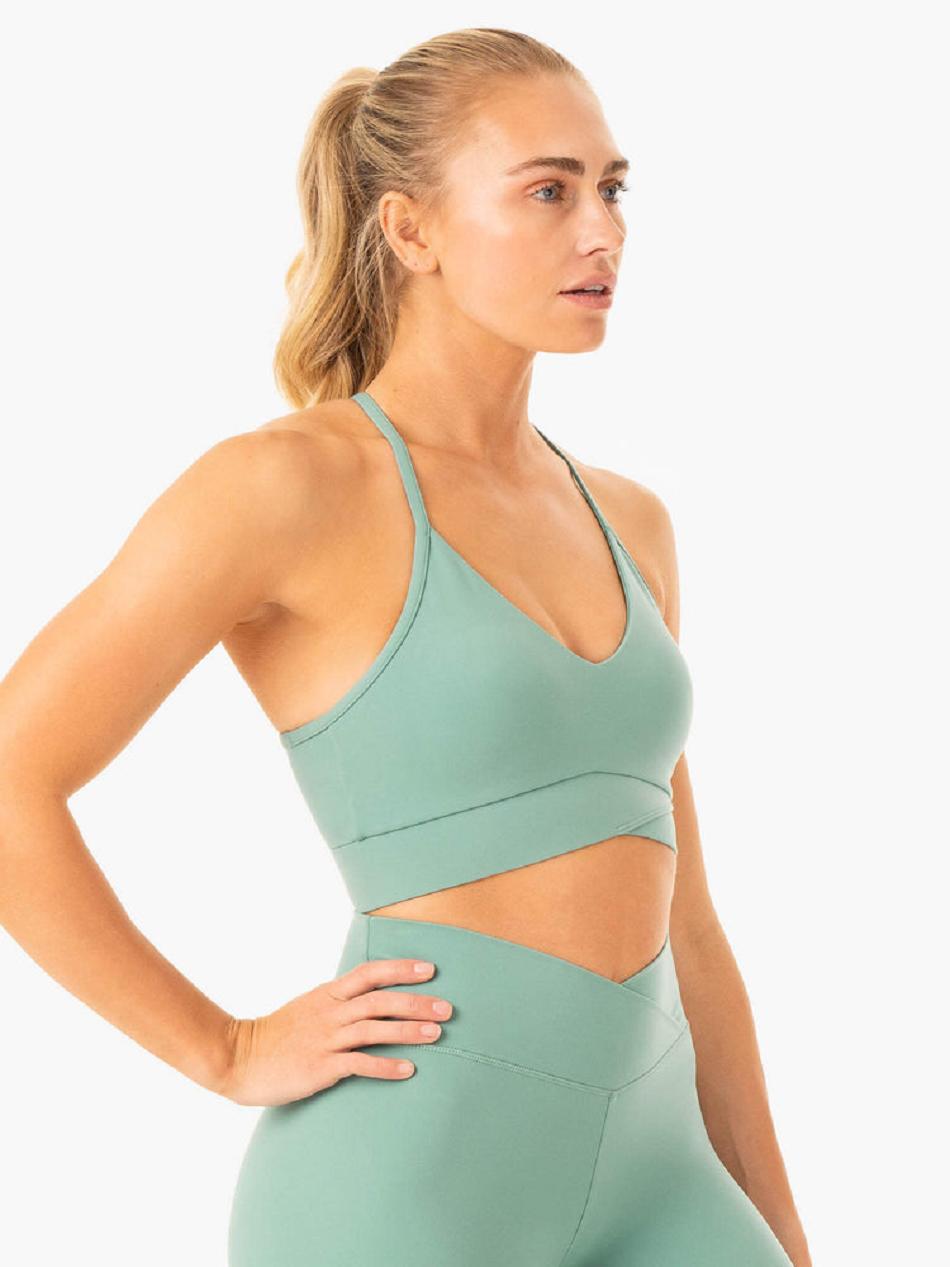 Green Women's Ryderwear Serene Cross Over Sports Bras | DS5147030