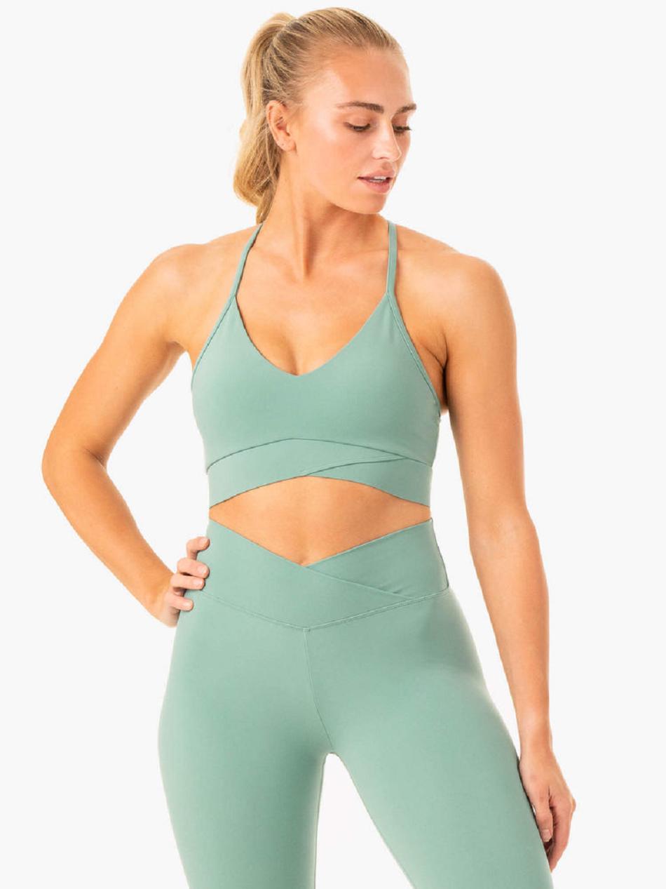 Green Women\'s Ryderwear Serene Cross Over Sports Bras | DS5147030