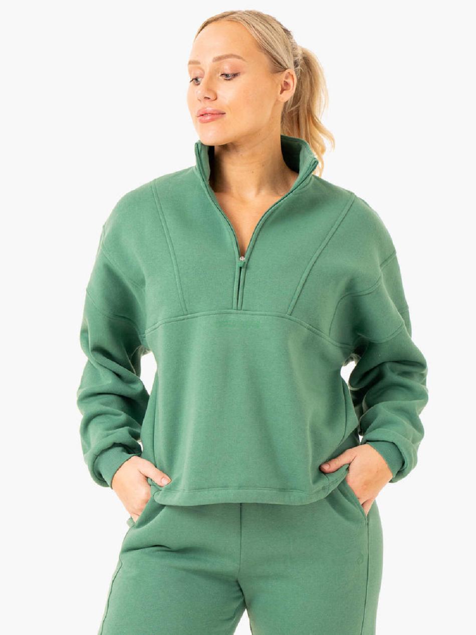 Green Women's Ryderwear Sideline Half Zip Jumper Top | 6Y6760067