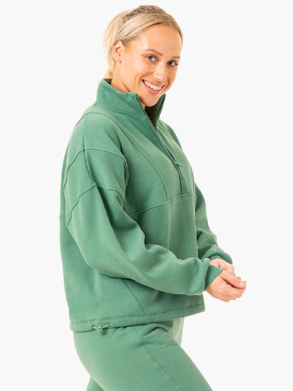 Green Women's Ryderwear Sideline Half Zip Jumper Top | 6Y6760067