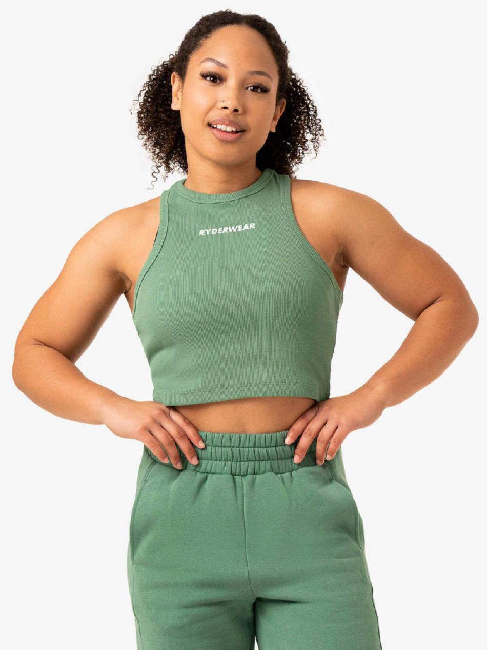 Green Women's Ryderwear Sideline Rib Crop Tanks | 116T63558