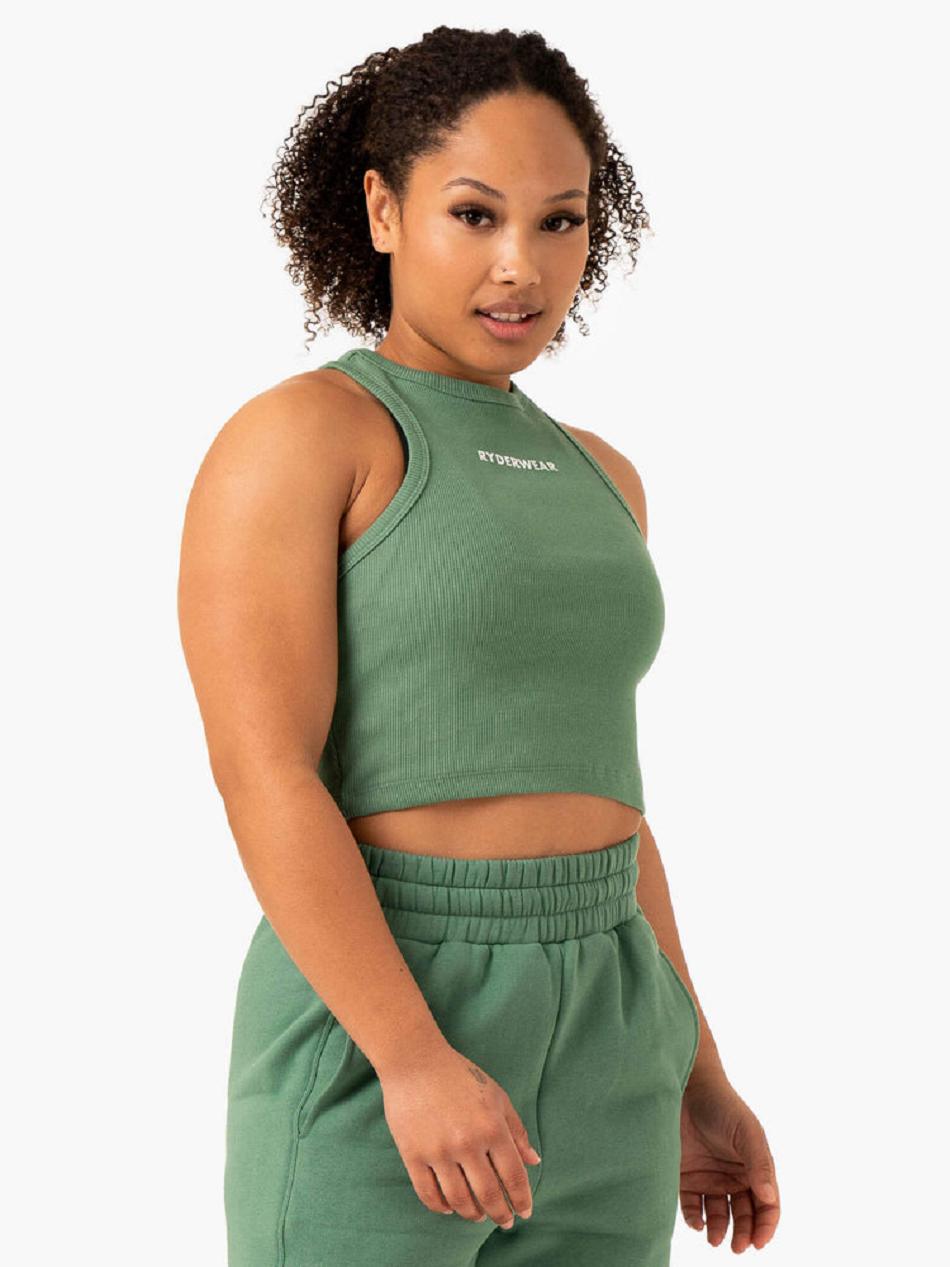 Green Women's Ryderwear Sideline Rib Crop Tanks | 116T63558