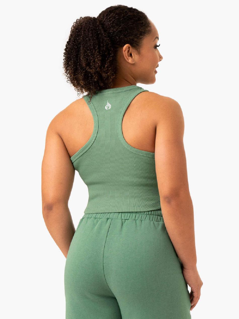 Green Women's Ryderwear Sideline Rib Crop Tanks | 116T63558