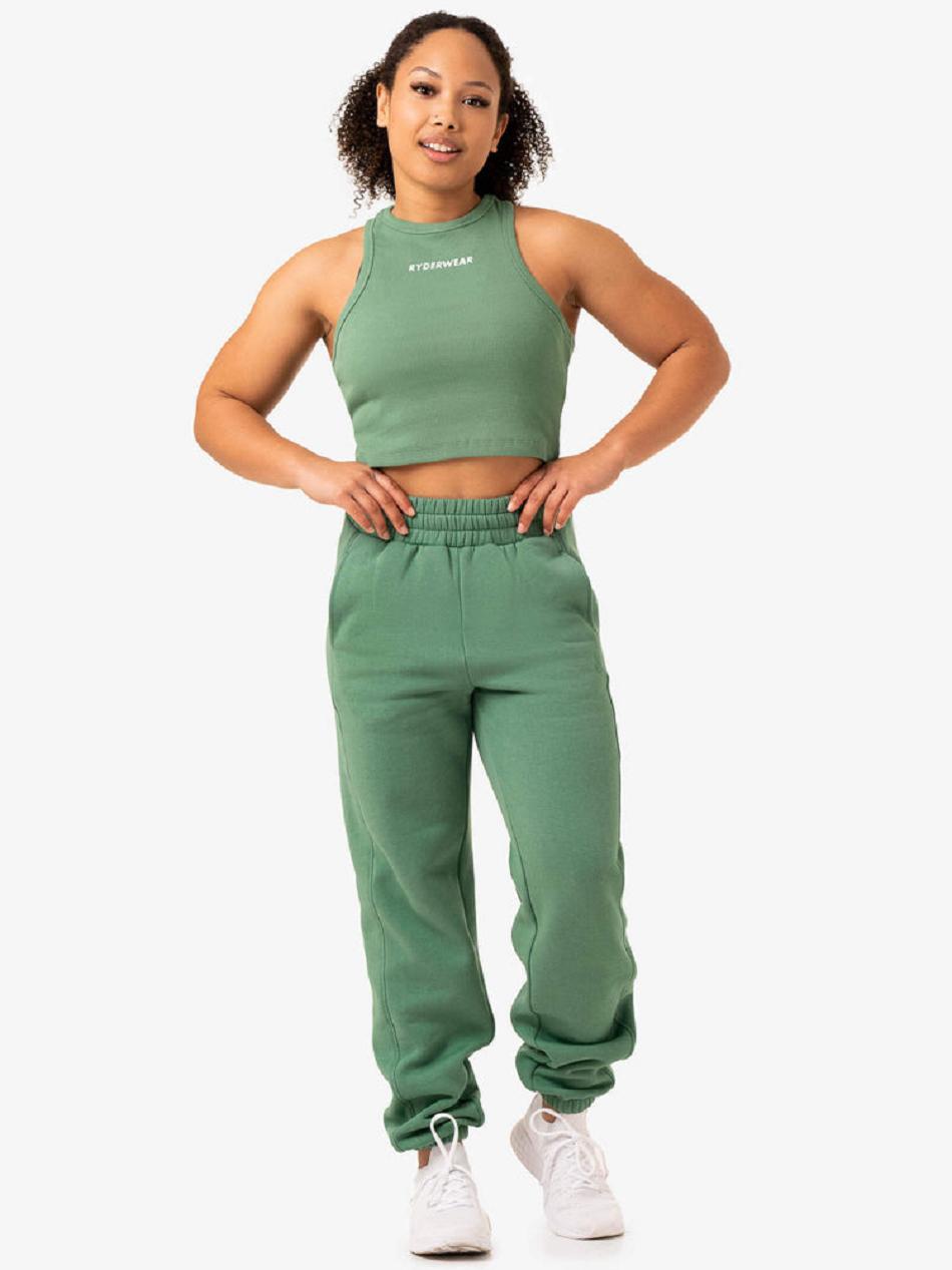 Green Women's Ryderwear Sideline Rib Crop Tanks | 116T63558