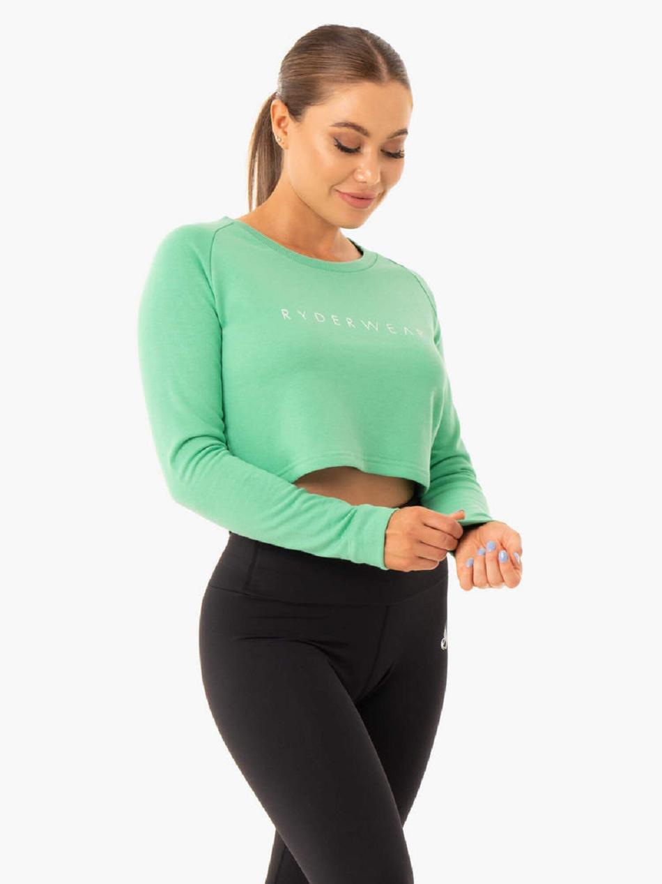 Green Women's Ryderwear Staples Cropped Sweater Top | DF6210403