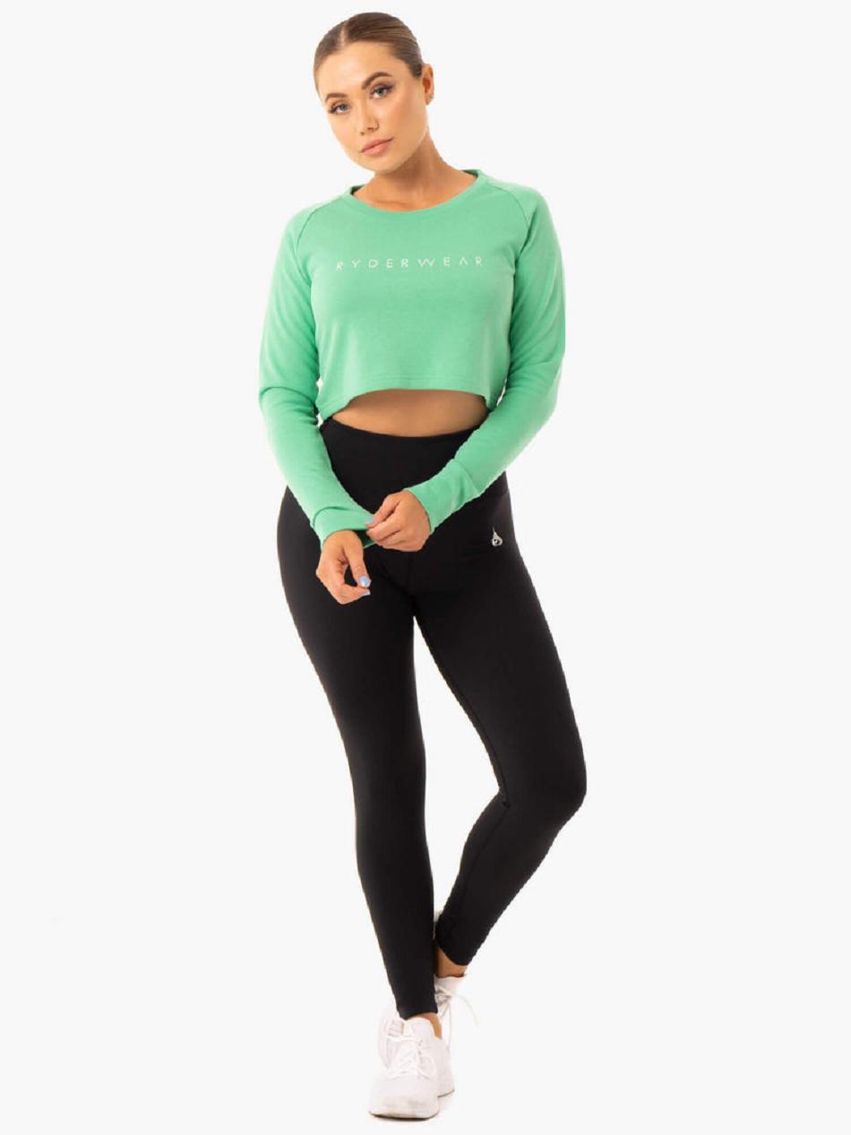 Green Women's Ryderwear Staples Cropped Sweater Top | DF6210403