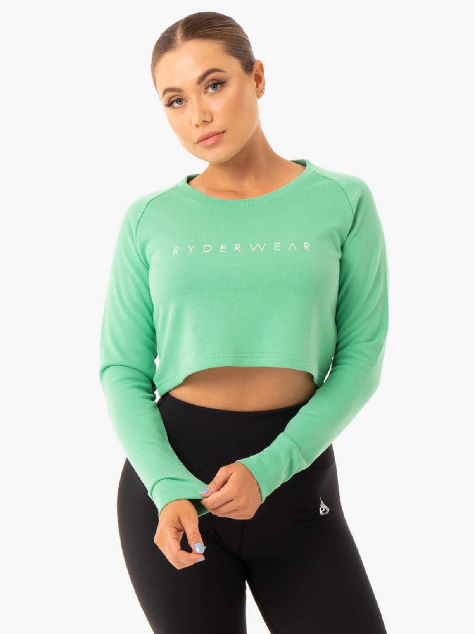 Green Women\'s Ryderwear Staples Cropped Sweater Top | DF6210403