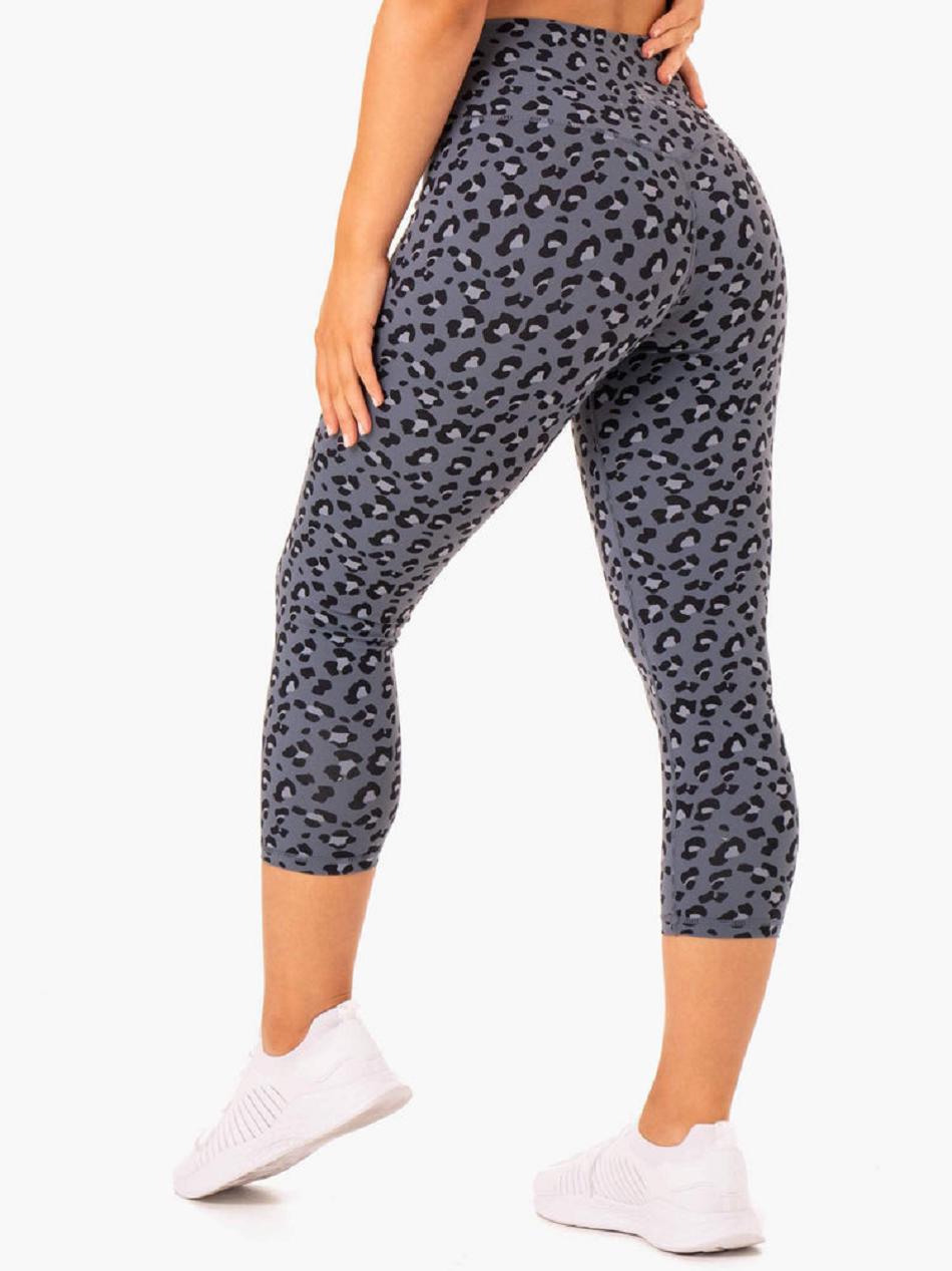 Grey / Blue / Leopard Women's Ryderwear Hybrid 7/8 Leggings | 112DF96508