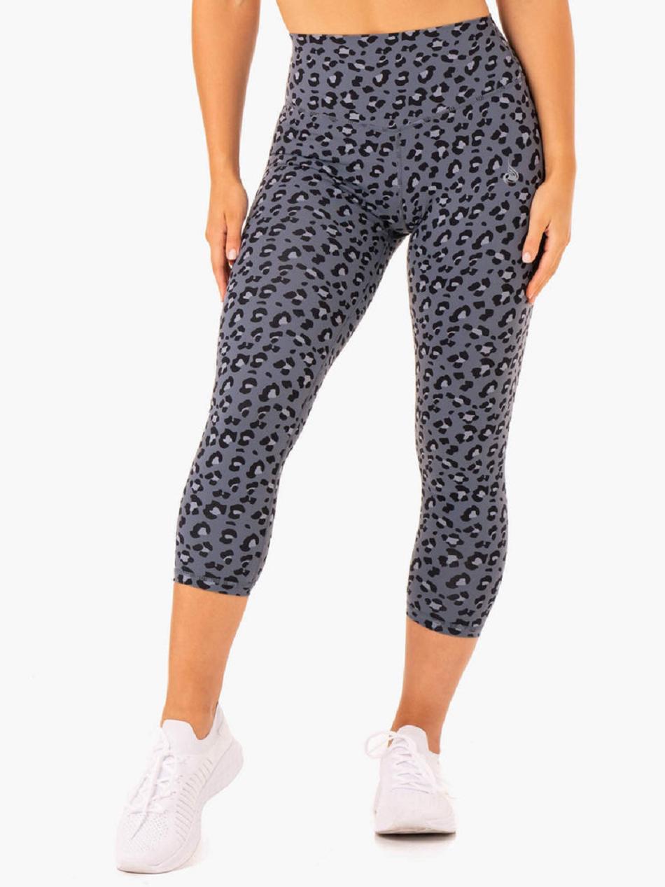 Grey / Blue / Leopard Women's Ryderwear Hybrid 7/8 Leggings | 112DF96508