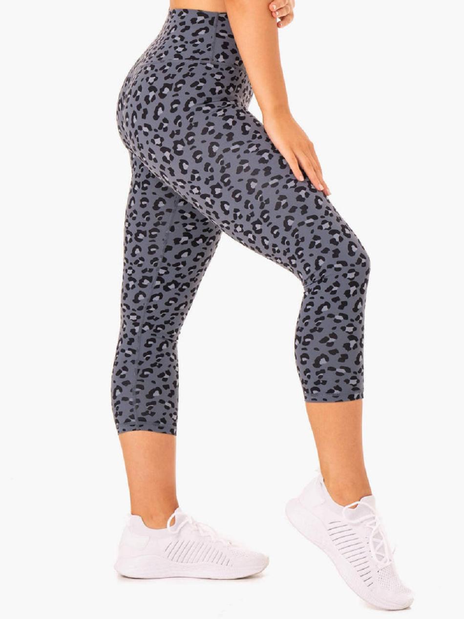 Grey / Blue / Leopard Women's Ryderwear Hybrid 7/8 Leggings | 112DF96508