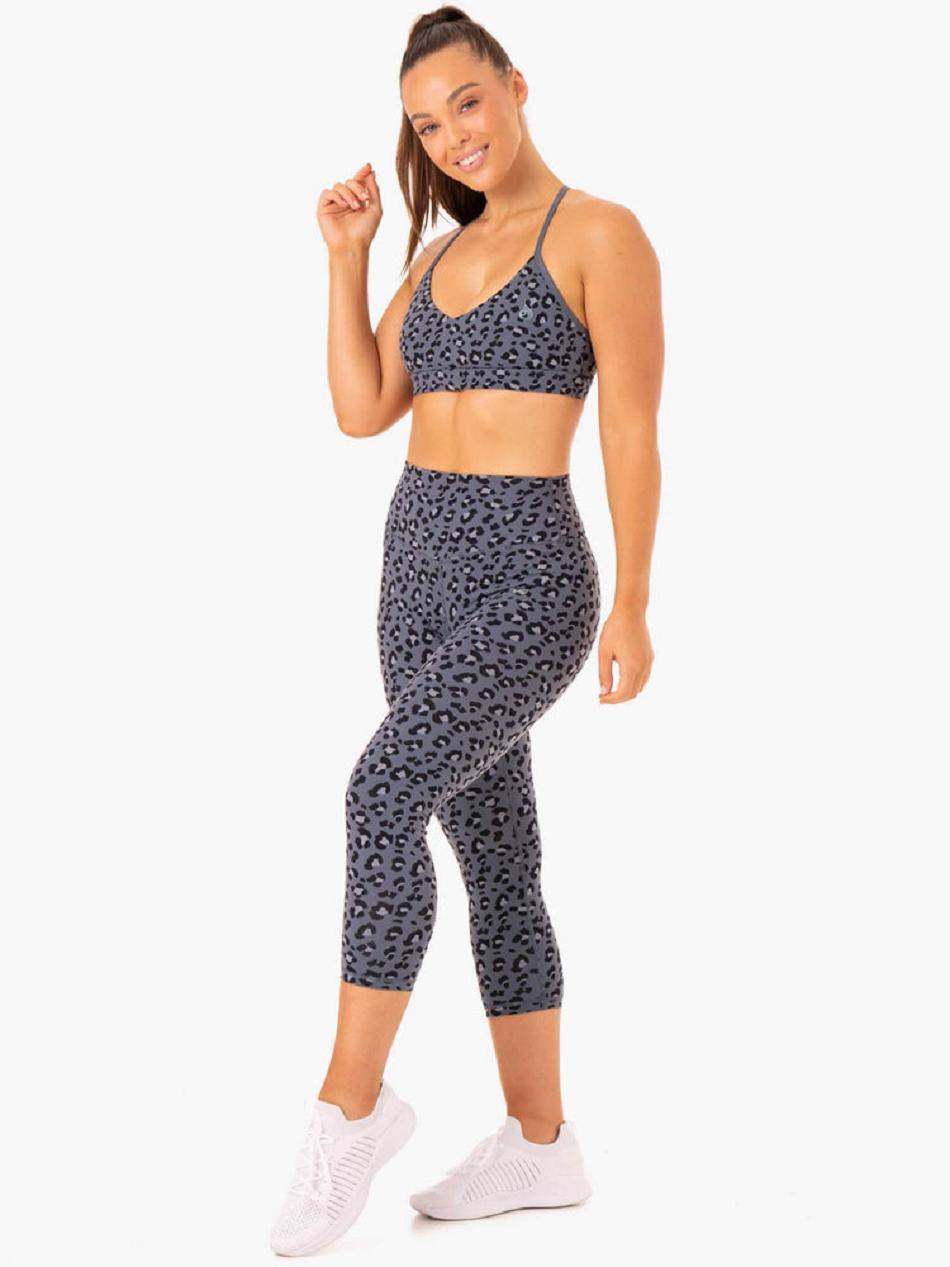 Grey / Blue / Leopard Women's Ryderwear Hybrid 7/8 Leggings | 112DF96508