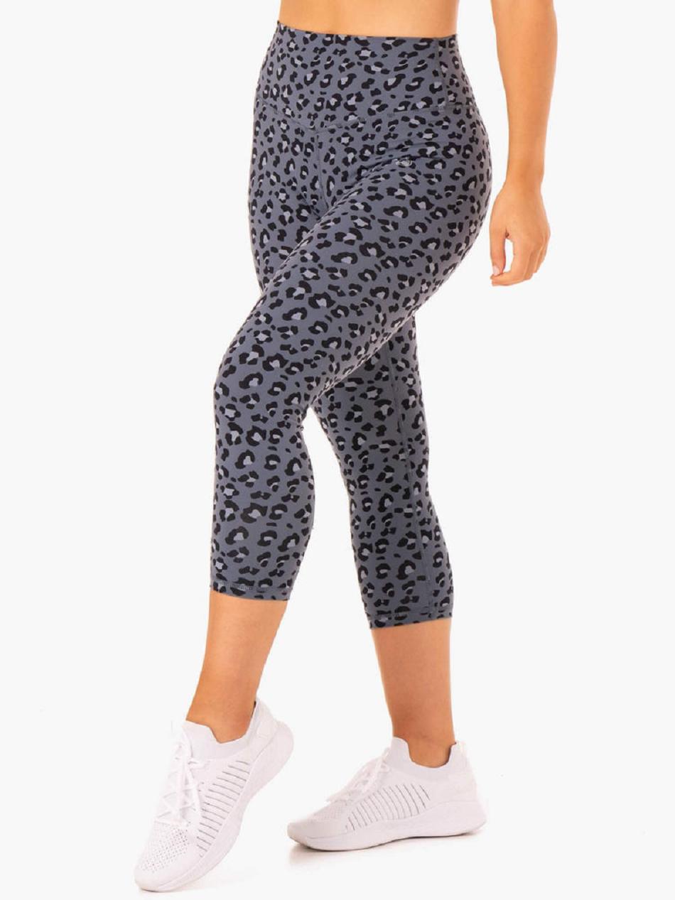 Grey / Blue / Leopard Women\'s Ryderwear Hybrid 7/8 Leggings | 112DF96508