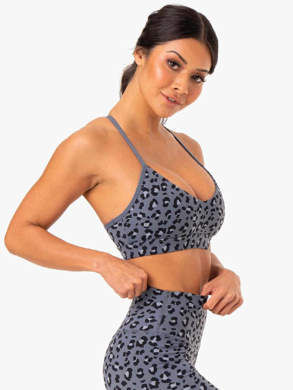 Grey / Blue / Leopard Women's Ryderwear Hybrid Sports Bras | 59KR94782