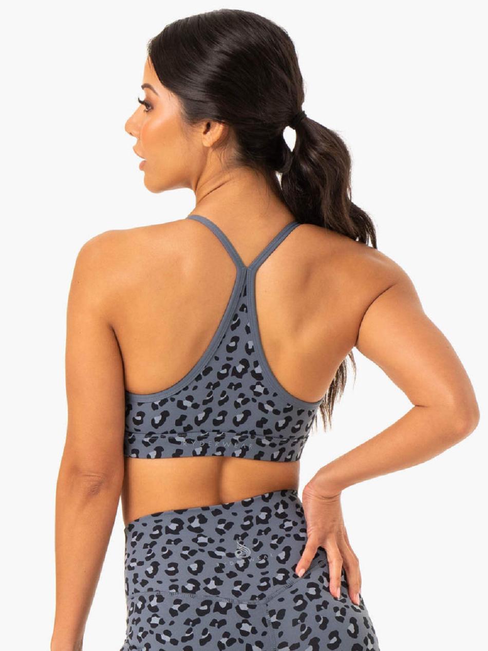 Grey / Blue / Leopard Women's Ryderwear Hybrid Sports Bras | 59KR94782